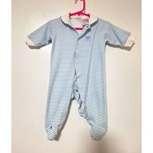 Bright Future Vintage Footed One-Piece Sleeper Blue White Stripe Bear Snap 3-6 M